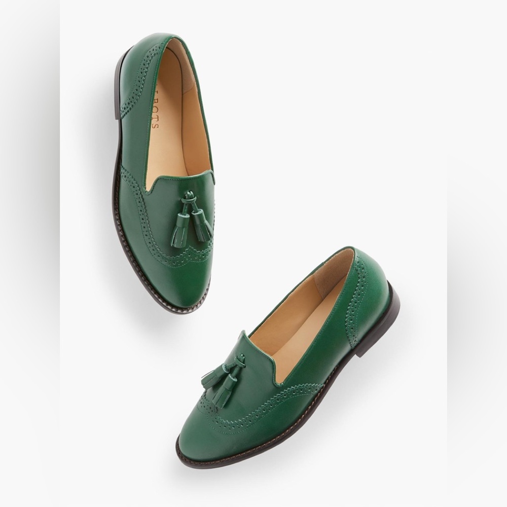 Women's Green Leighton Brogue Nappa Loafers by Talbots - Size 9.5